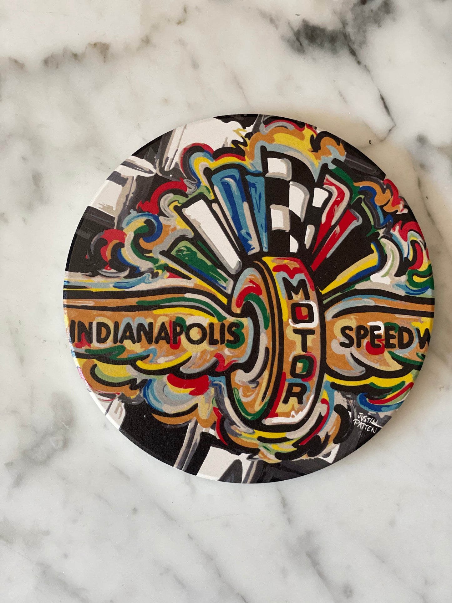 Indianapolis Motor Speedway Wing and Wheel Stone Coaster by Justin Patten