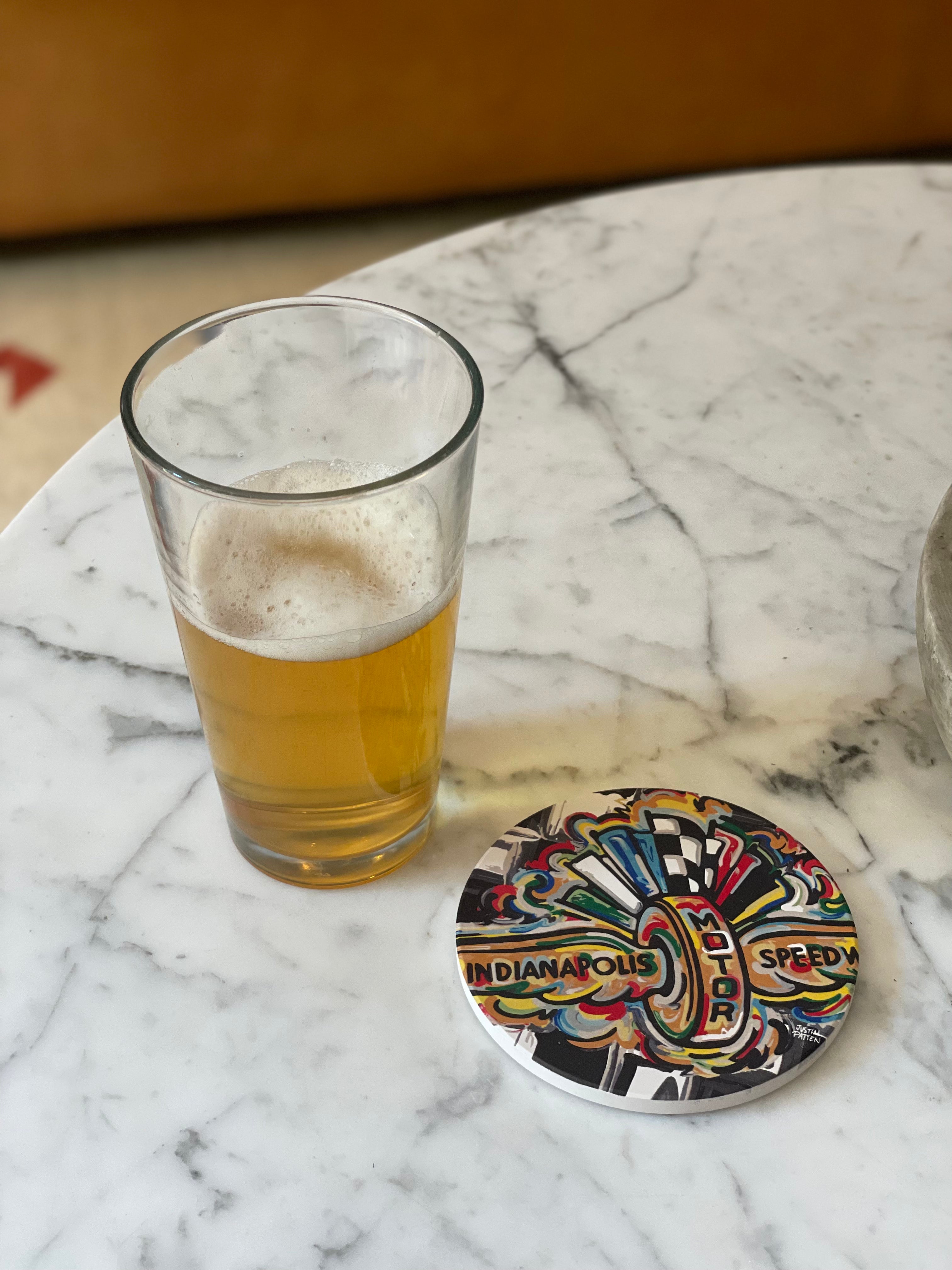 Indianapolis Motor Speedway Wing and Wheel Stone Coaster by Justin Patten