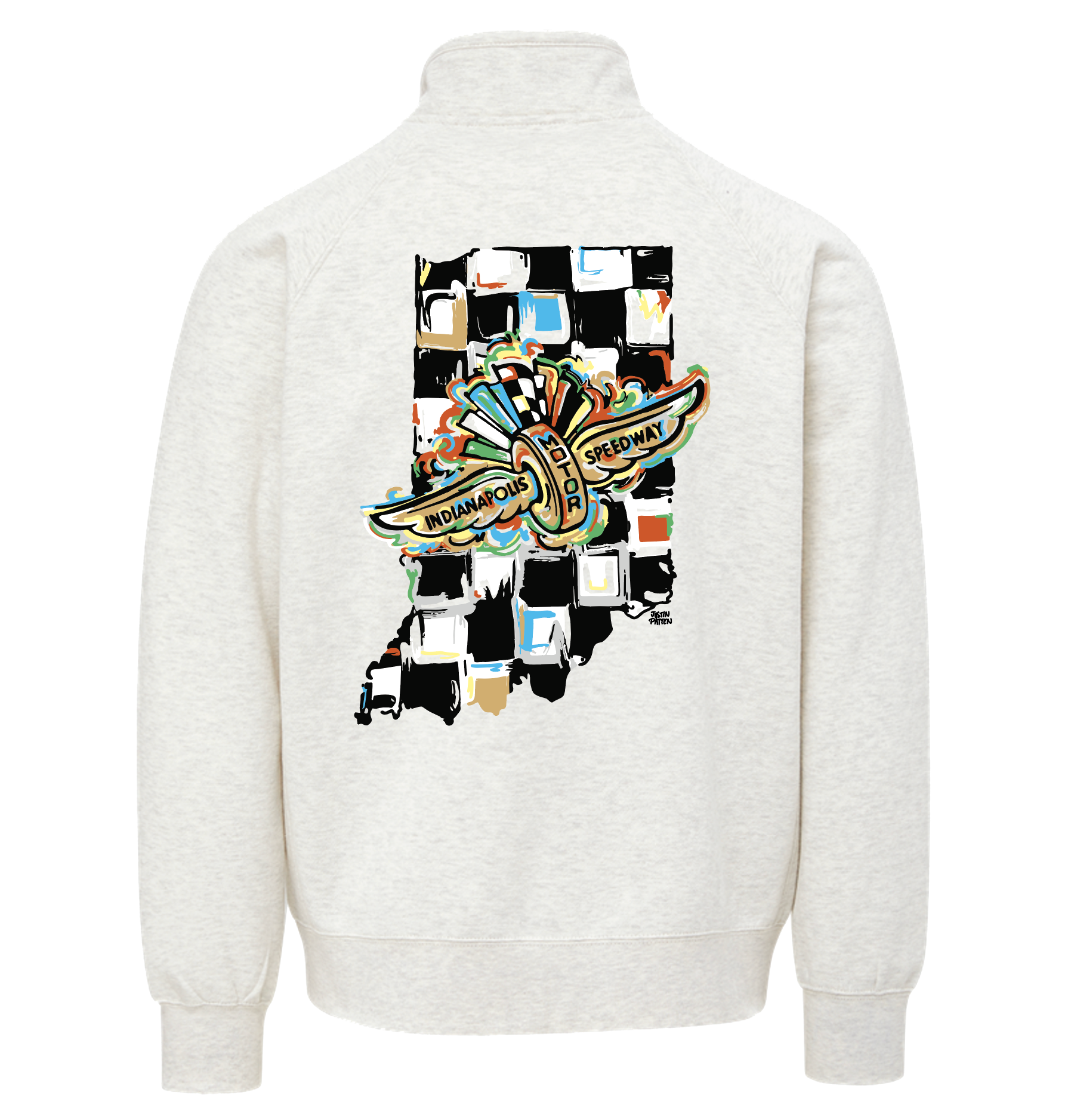Indianapolis Motor Speedway Full Zip Wing and Wheel State Shape  Vintage Track Jacket by Justin Patten (INDY 500, IMS, Indiana)