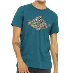 Indianapolis Motor Speedway Wing and Wheel Tee by Justin Patten (Deep Teal Heather)