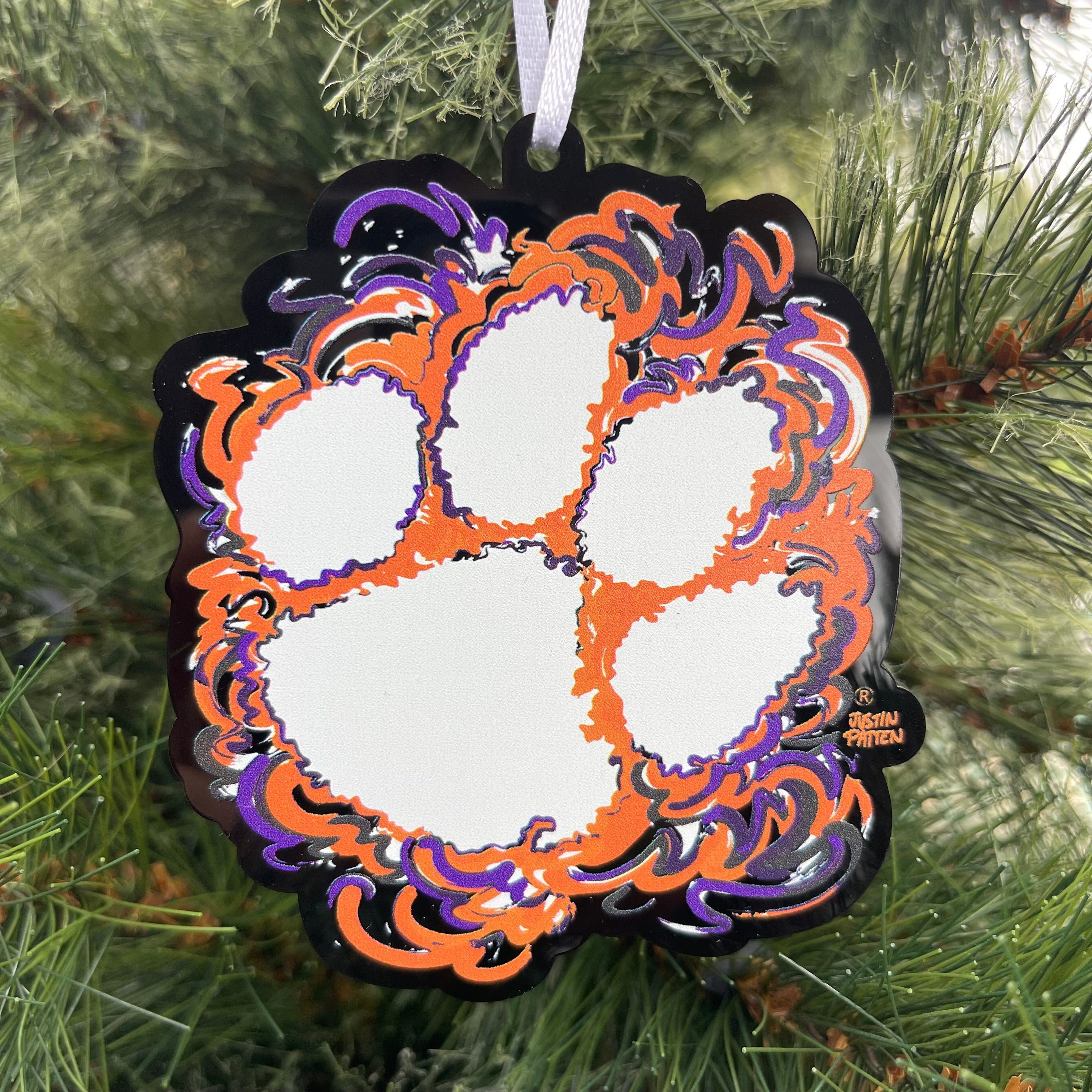 Clemson University Paw Print Ornament by Justin Patten (Black Ornament)