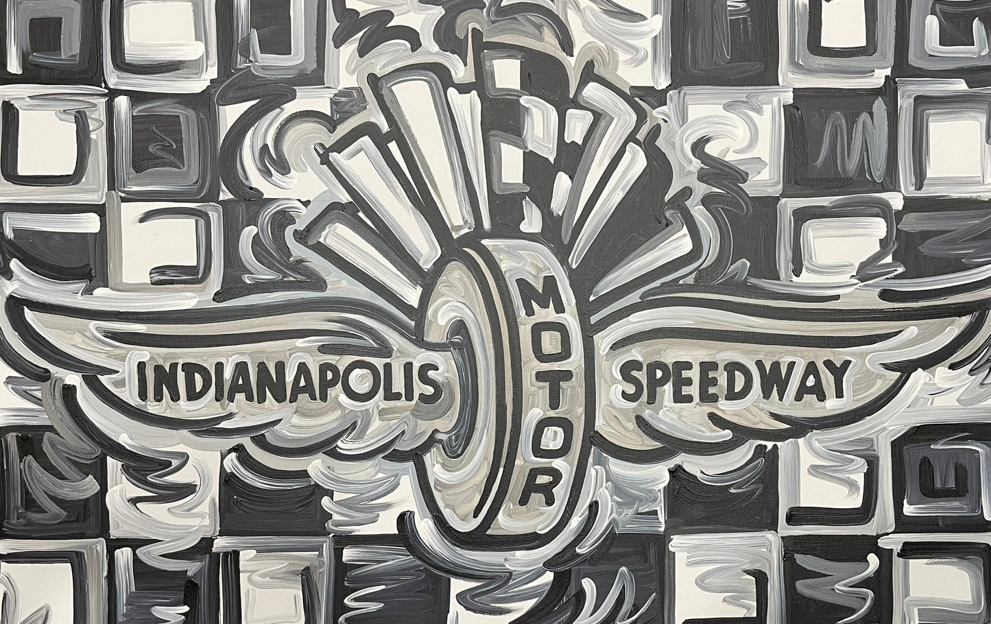 Custom Wing and Wheel B&W Checkered Painting (36" x 24") by Justin Patten