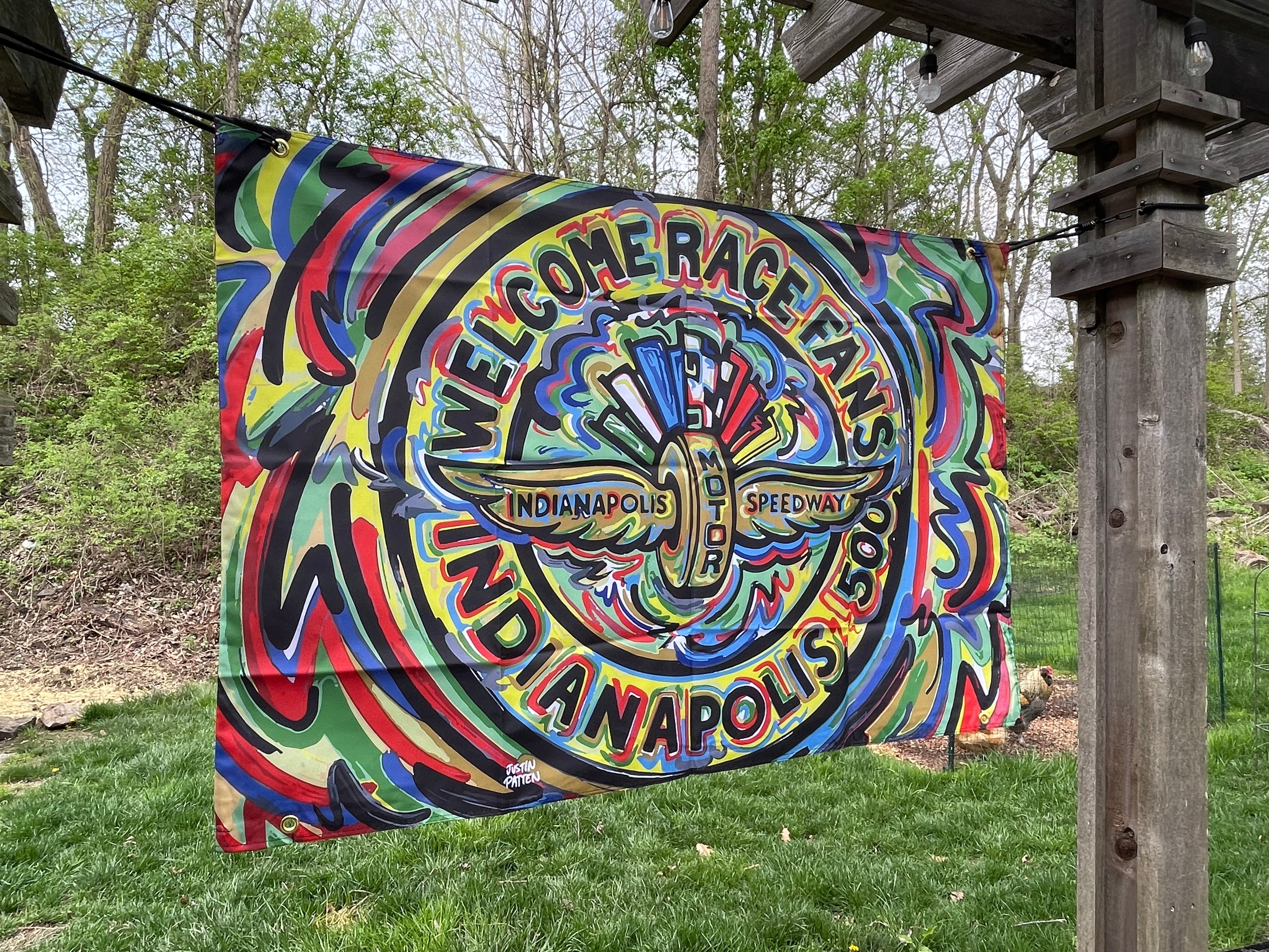 Indianapolis Motor Speedway Welcome Race Fans Wall Banner (52"x36" inches) by Justin Patten