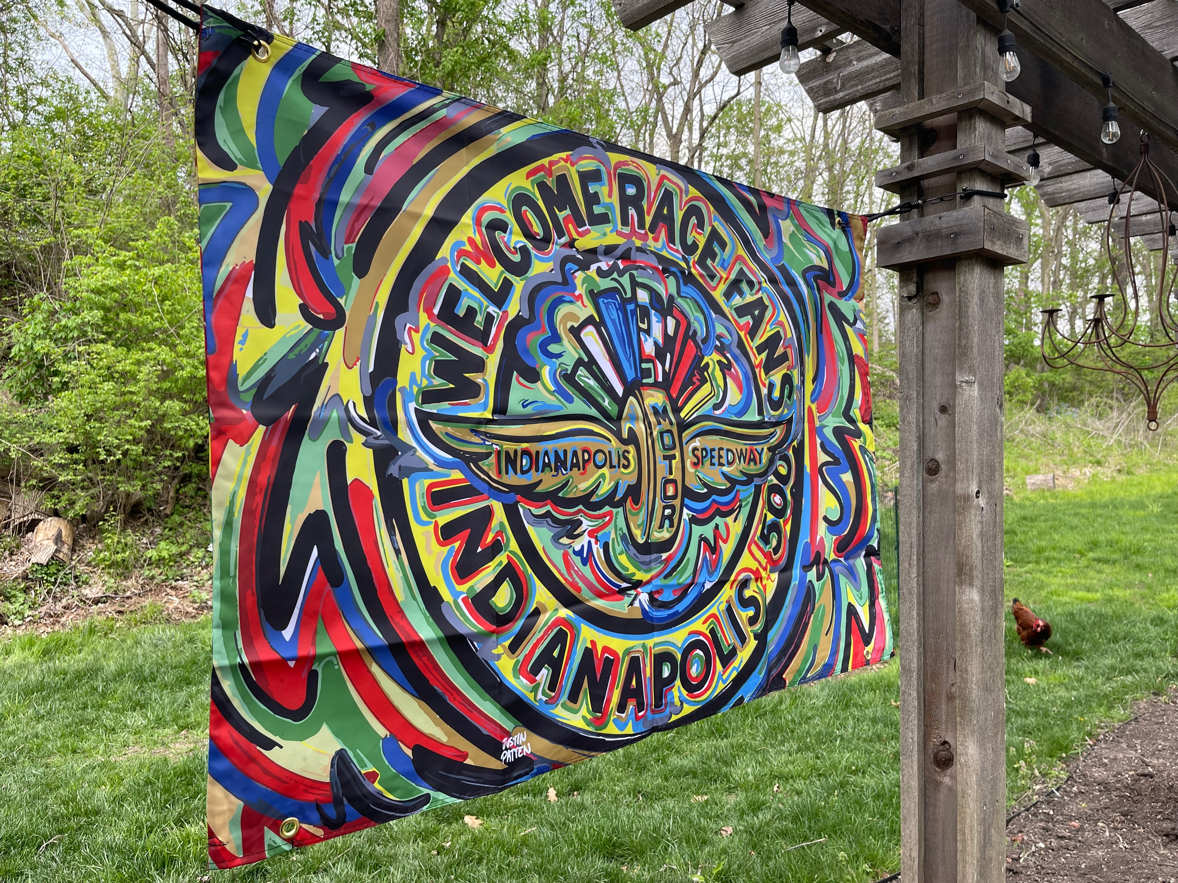 Indianapolis Motor Speedway Welcome Race Fans Wall Banner (52"x36" inches) by Justin Patten