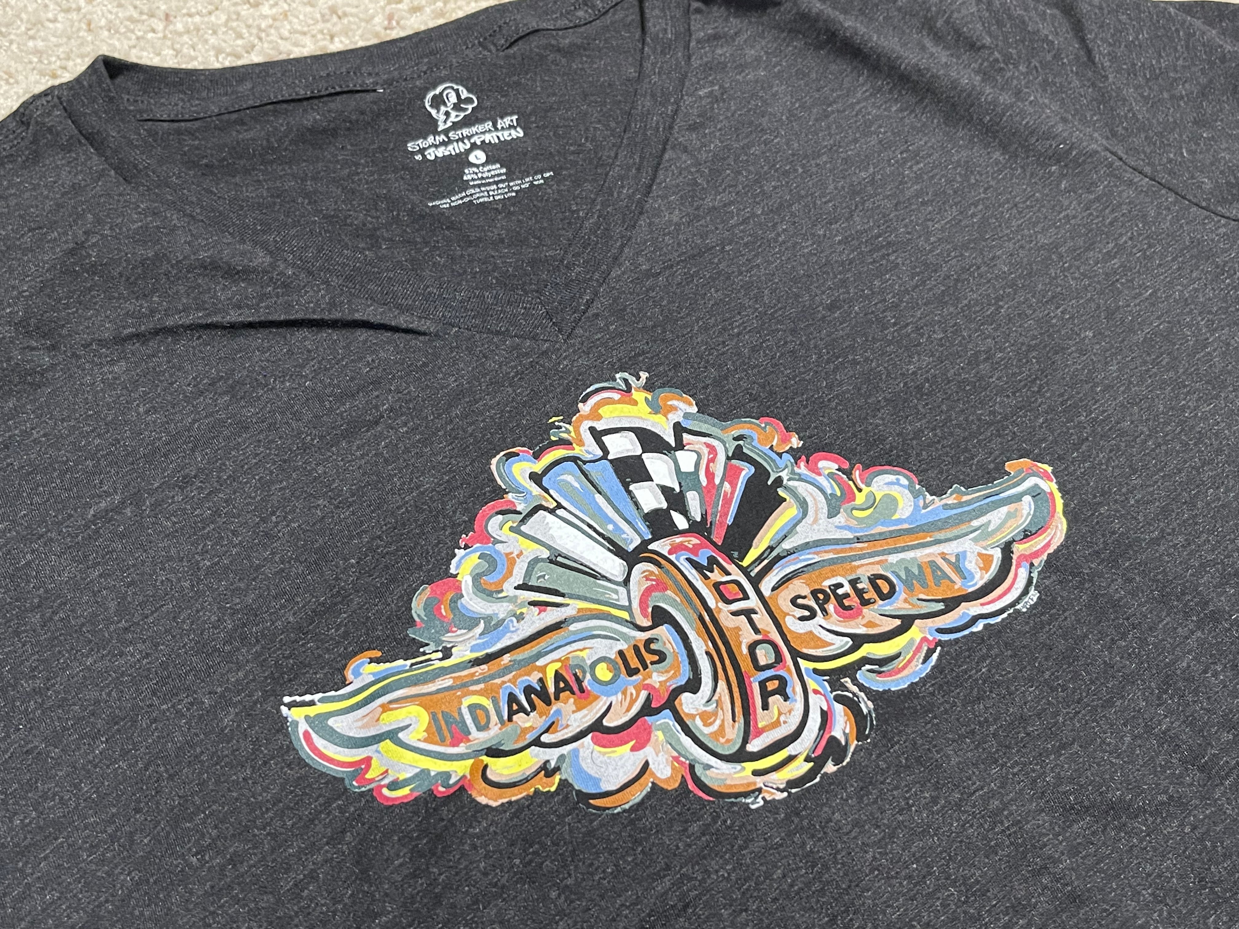 Indianapolis Motor Speedway Wing and Wheel Women's V-Neck Tee by Justin Patten (3 Colors)