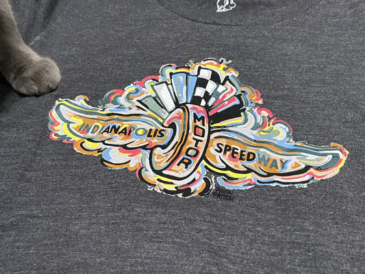 Indianapolis Motor Speedway Wing and Wheel Youth Tee by Justin Patten (Charcoal Heather)