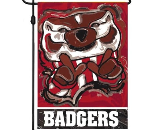 Wisconsin Badgers "W" Bucky Garden Flag 12" x 18" by Justin Patten