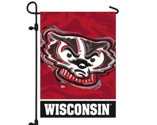 Wisconsin Badgers Bucky Mascot Garden Flag 12" x 18" by Justin Patten