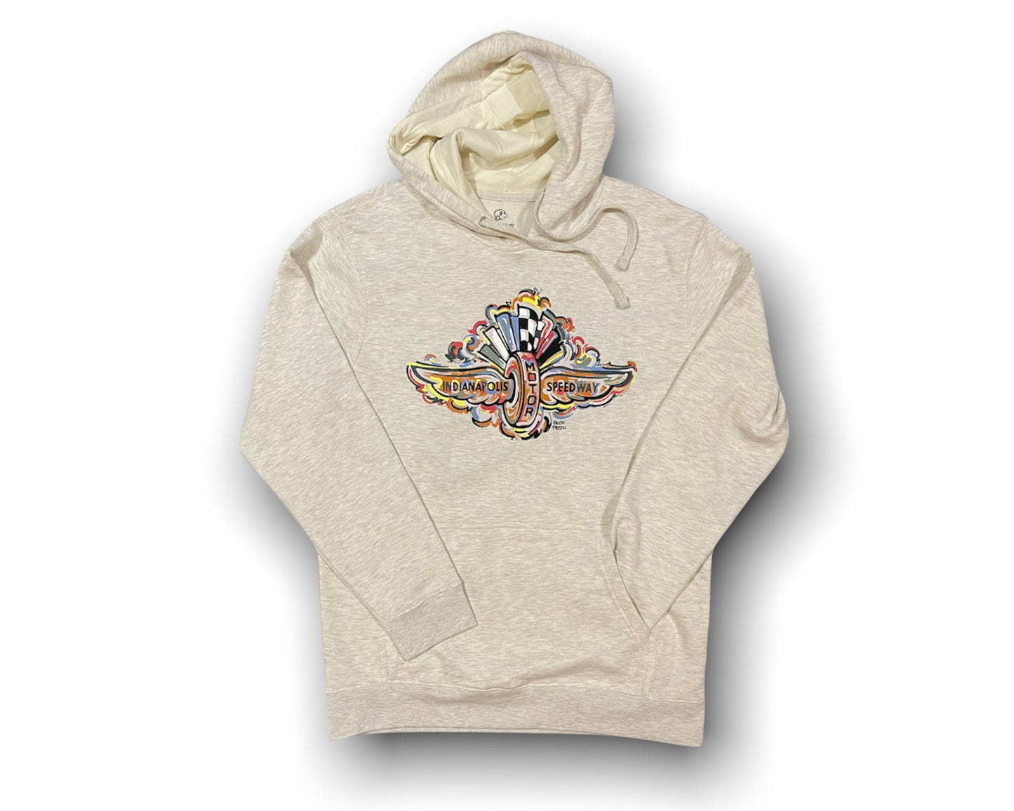 Indianapolis Motor Speedway Wing and Wheel Oatmeal Heather Unisex Hoodie by Justin Patten