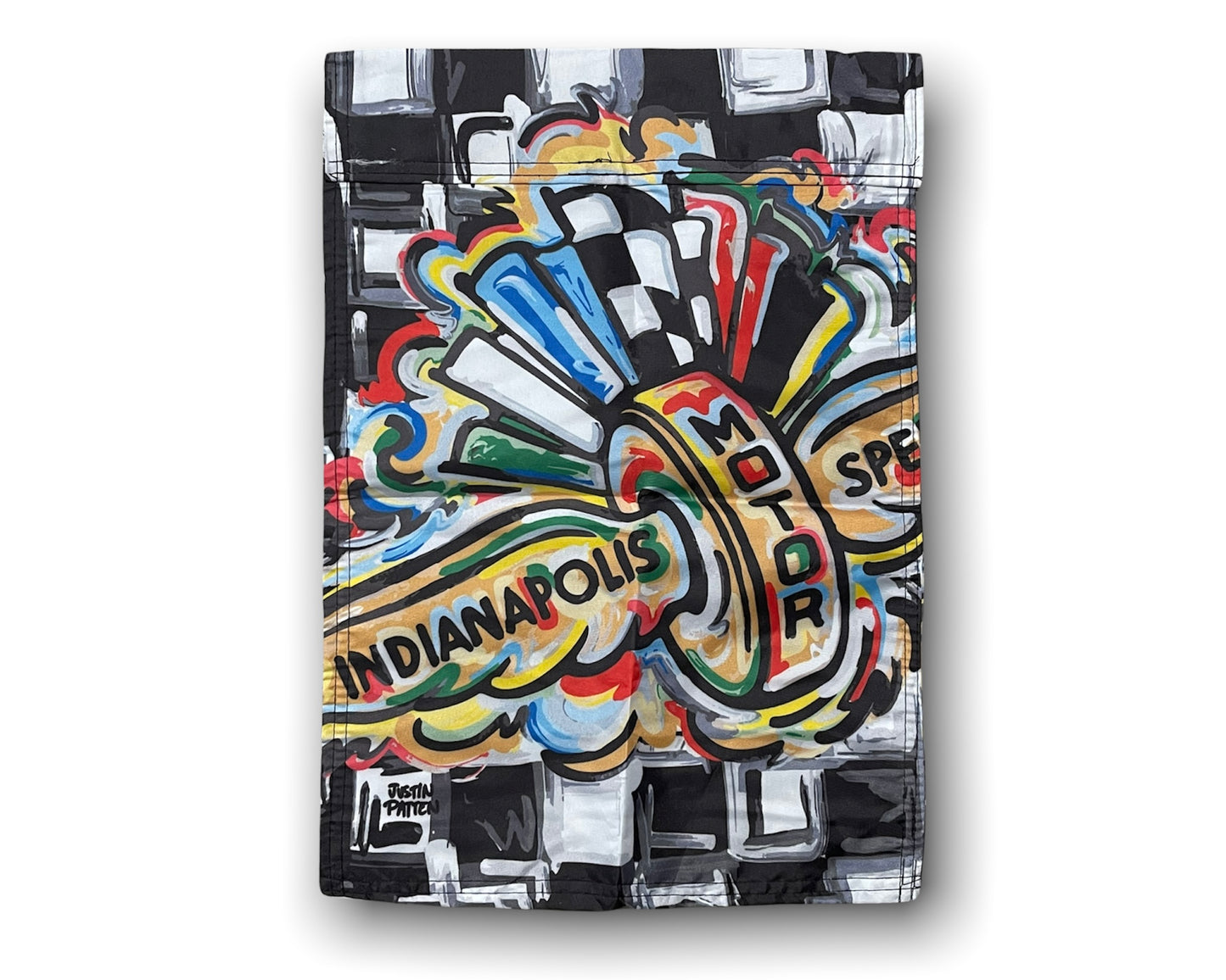 Indianapolis Motor Speedway Wing and Wheel Garden Flag (12”x18” in.) by Justin Patten