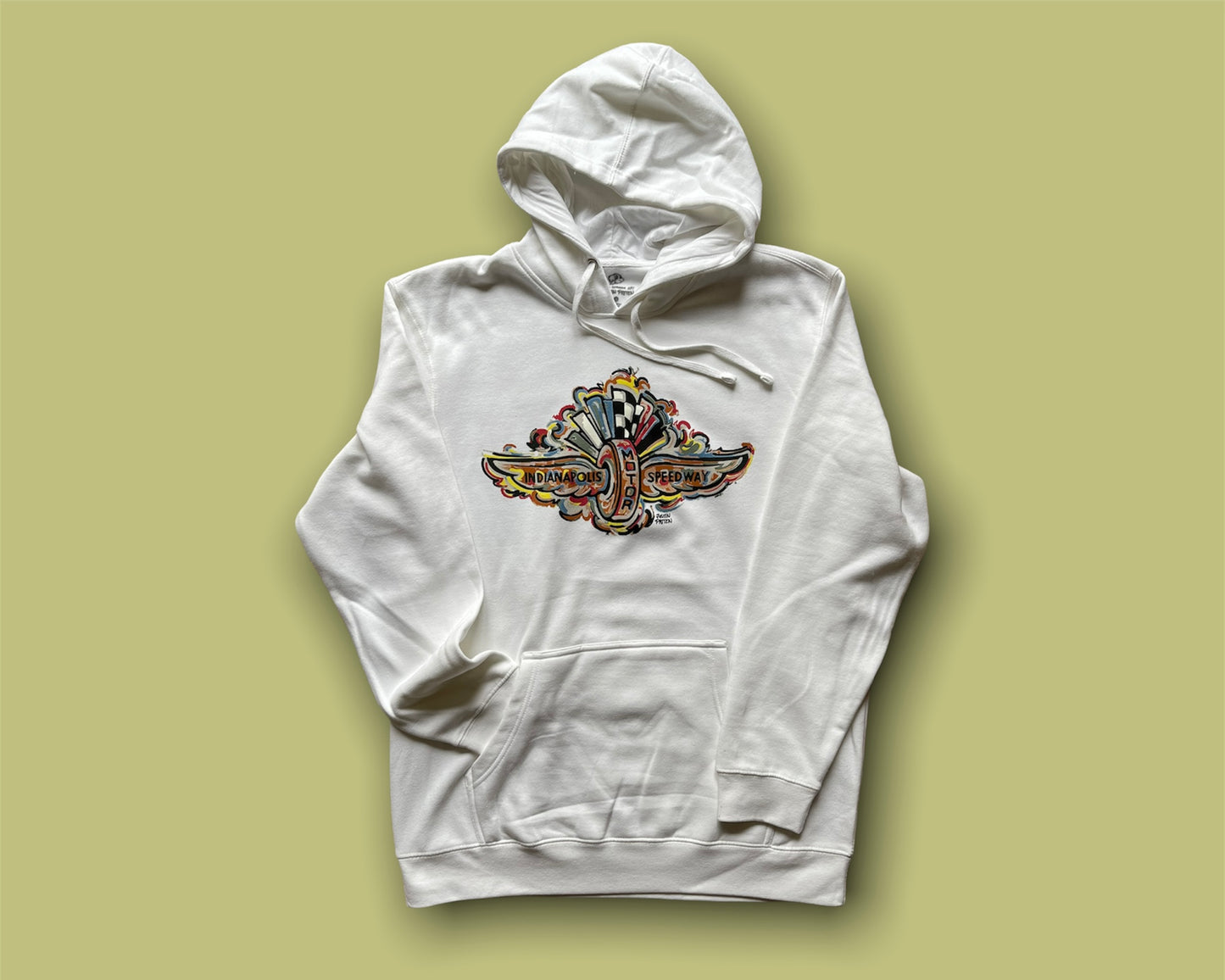 Indianapolis Motor Speedway Wing and Wheel White Unisex Hoodie by Justin Patten