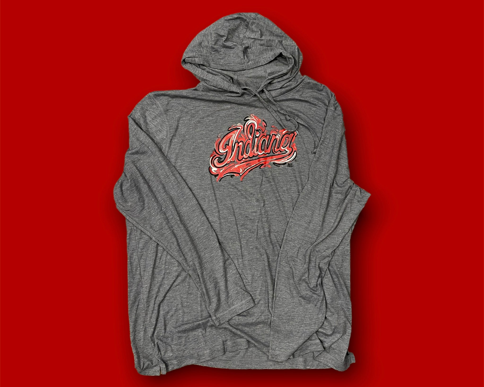 Indiana University Script Unisex Hooded Tee by Justin Patten