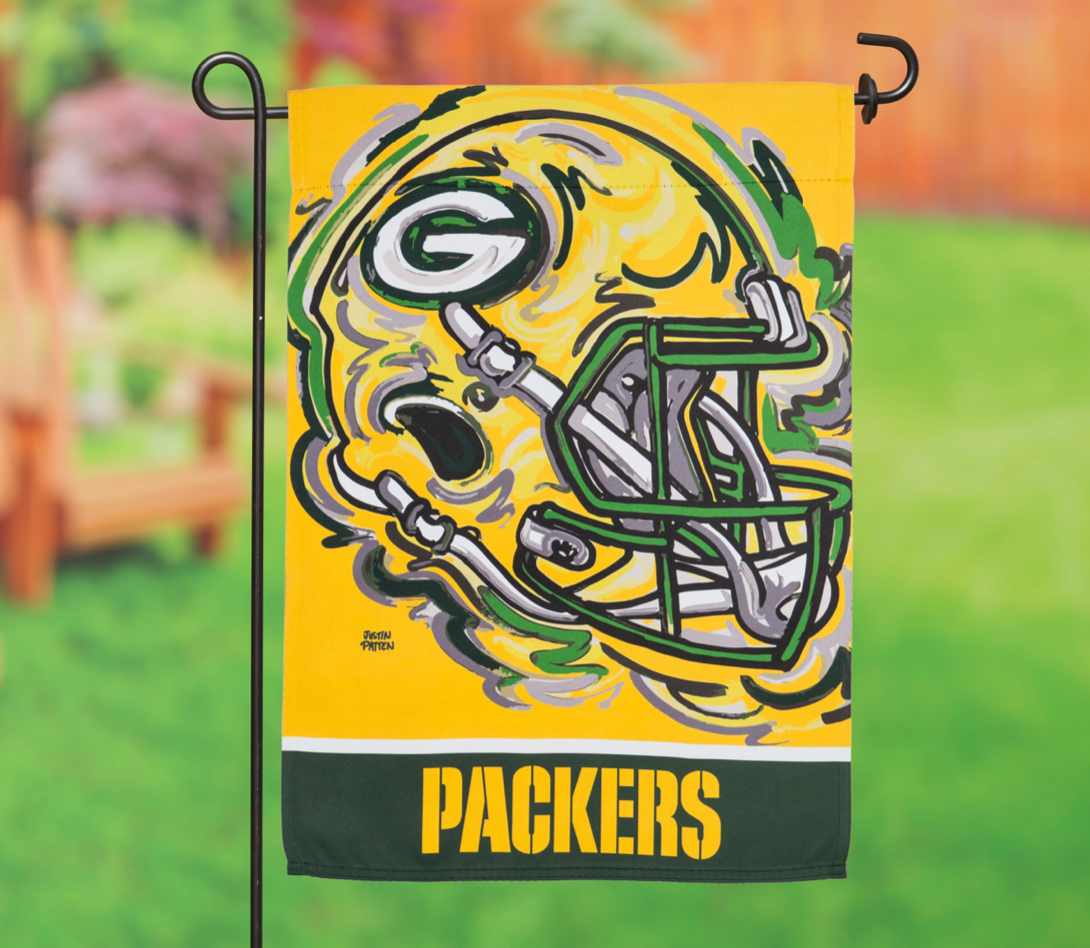 Green Bay Packers Helmet Garden Flag 12' x 18' by Justin Patten – Storm  Striker Art by Justin Patten