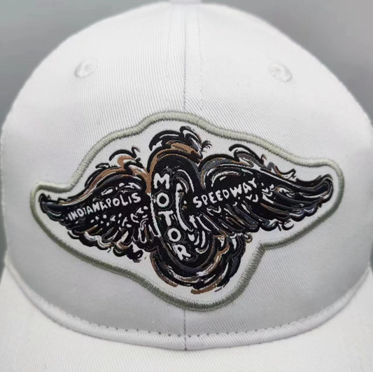 Indianapolis Motor Speedway Wing and Wheel White Hat by Justin Patten