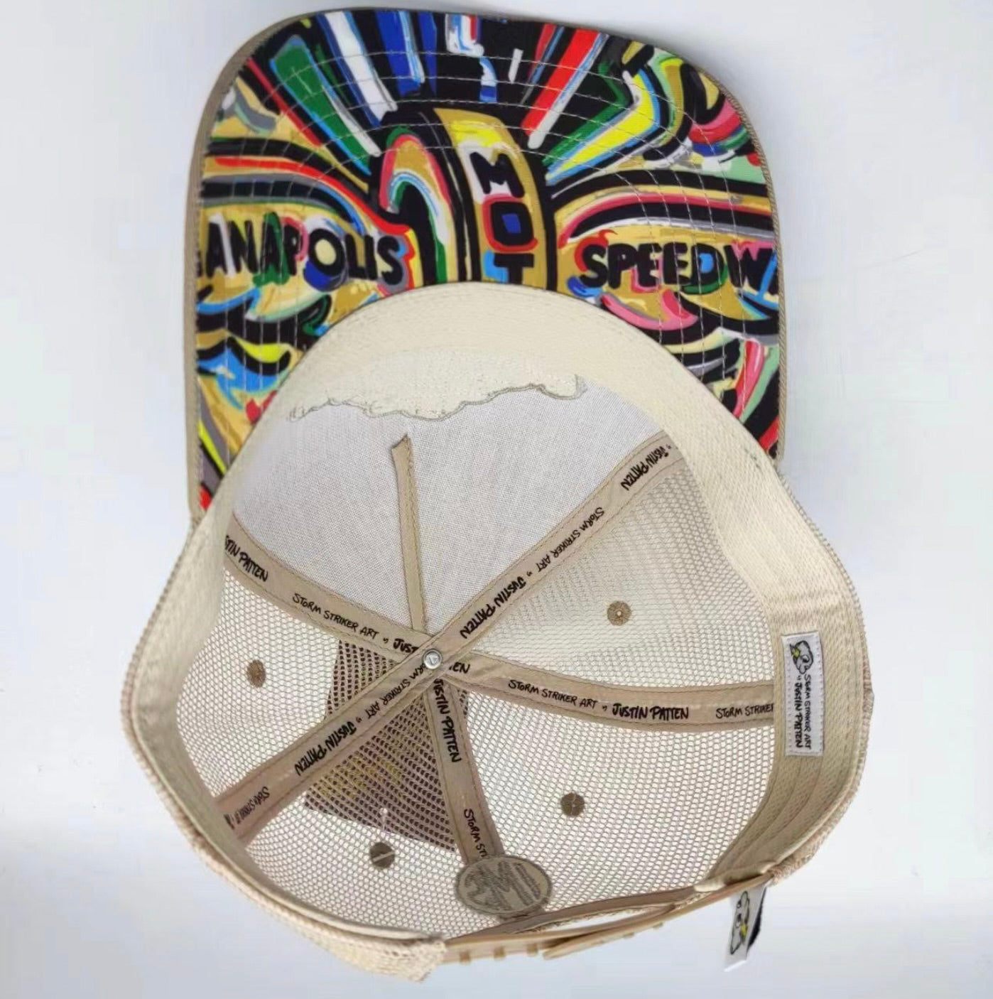 Indianapolis Motor Speedway Wing and Wheel Tan Trucker Hat by Justin Patten