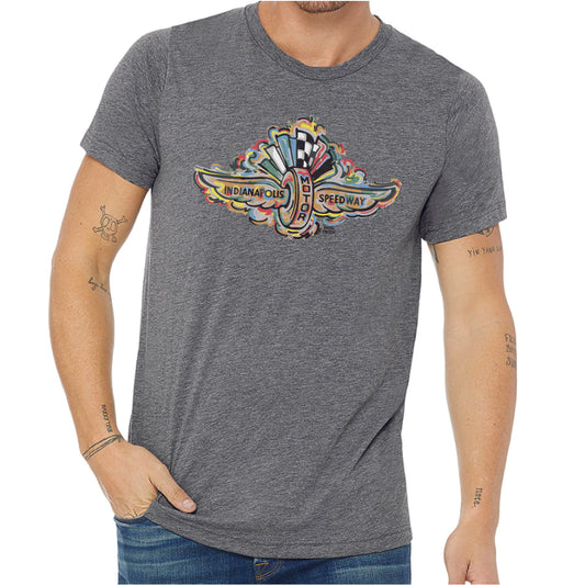 Indianapolis Motor Speedway Wing and Wheel Tee by Justin Patten (Light Grey Heather)