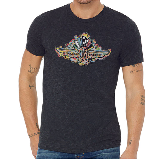 Indianapolis Motor Speedway Wing and Wheel Tee by Justin Patten (Dark Grey Heather)