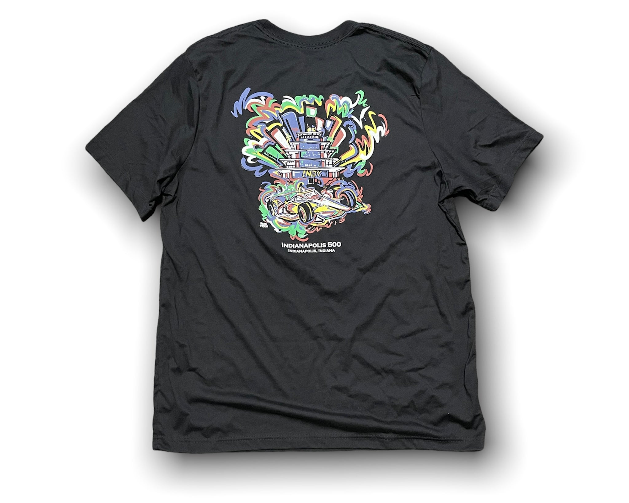 Indianapolis Motor Speedway Pagoda and Car Tee by Justin Patten