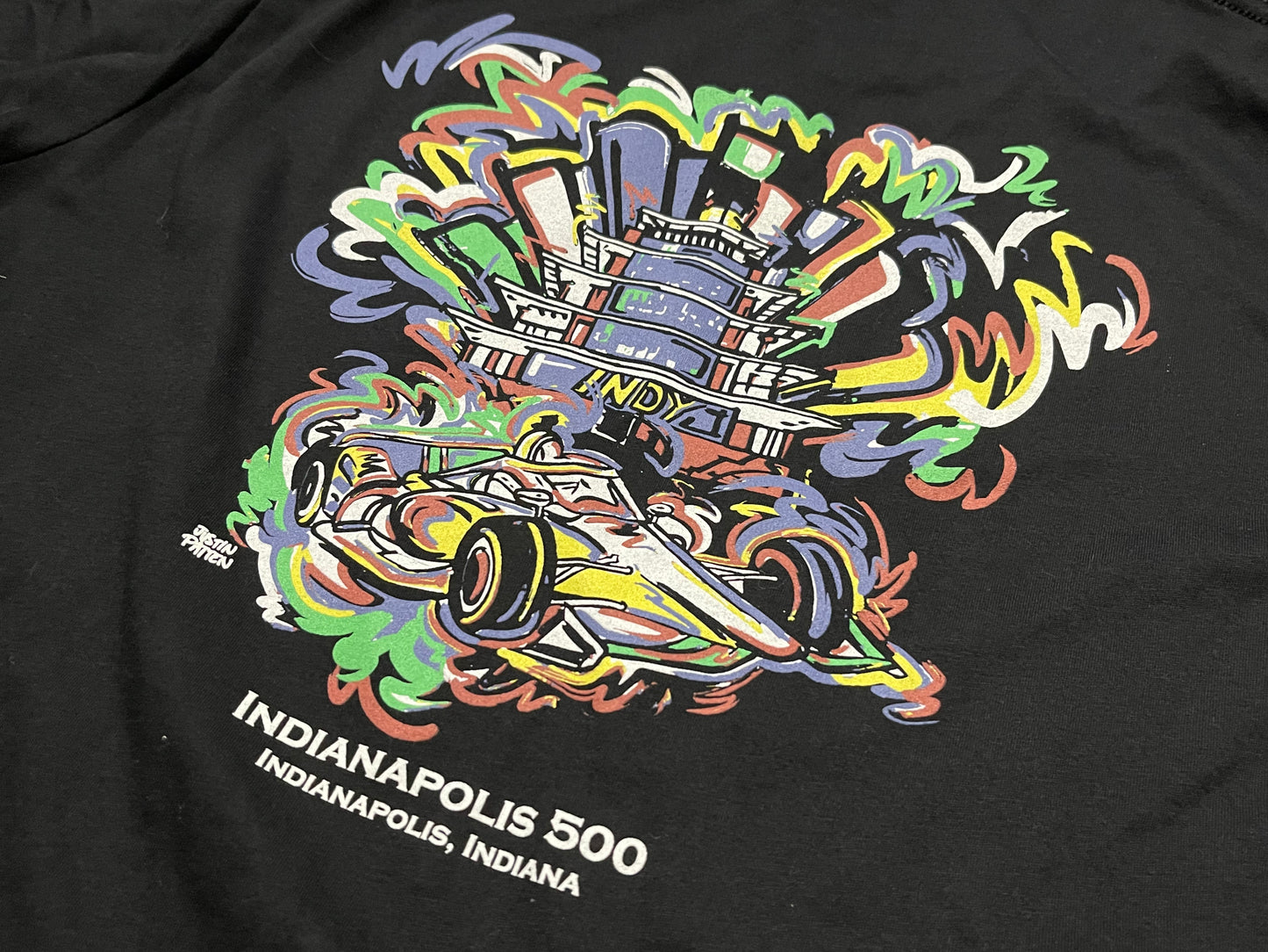 Indianapolis Motor Speedway Pagoda and Car Tee by Justin Patten