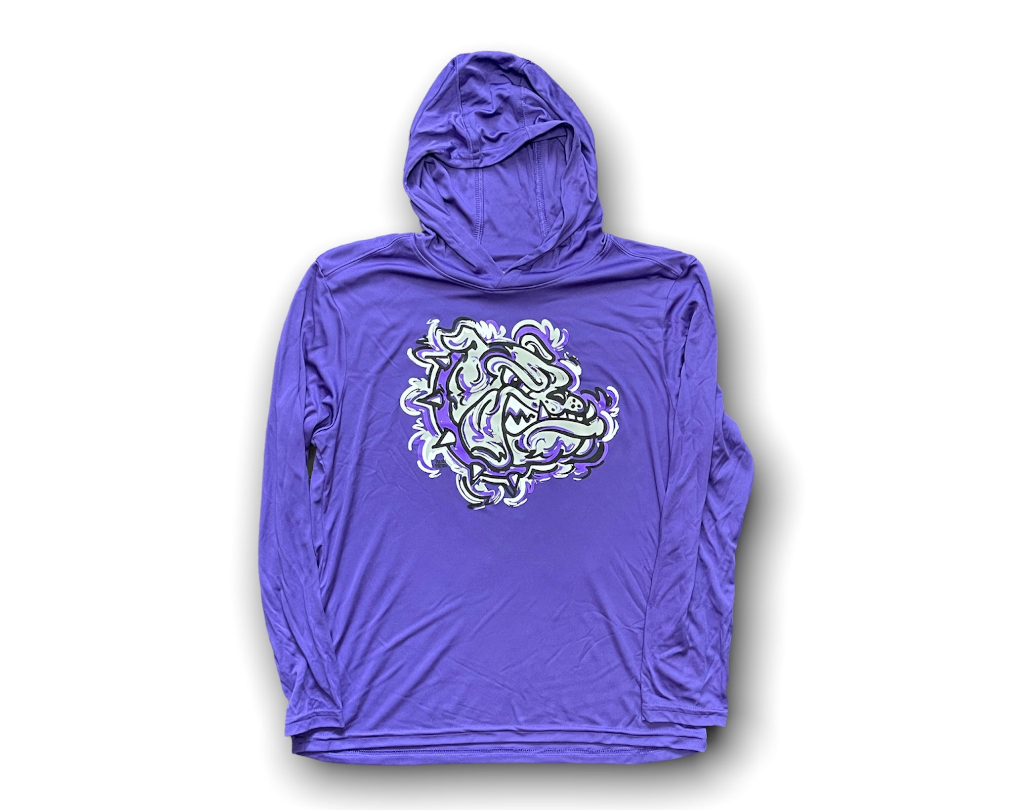 Brownsburg Indiana Bulldog Youth Long Sleeve Hooded Poly Tee by Justin Patten