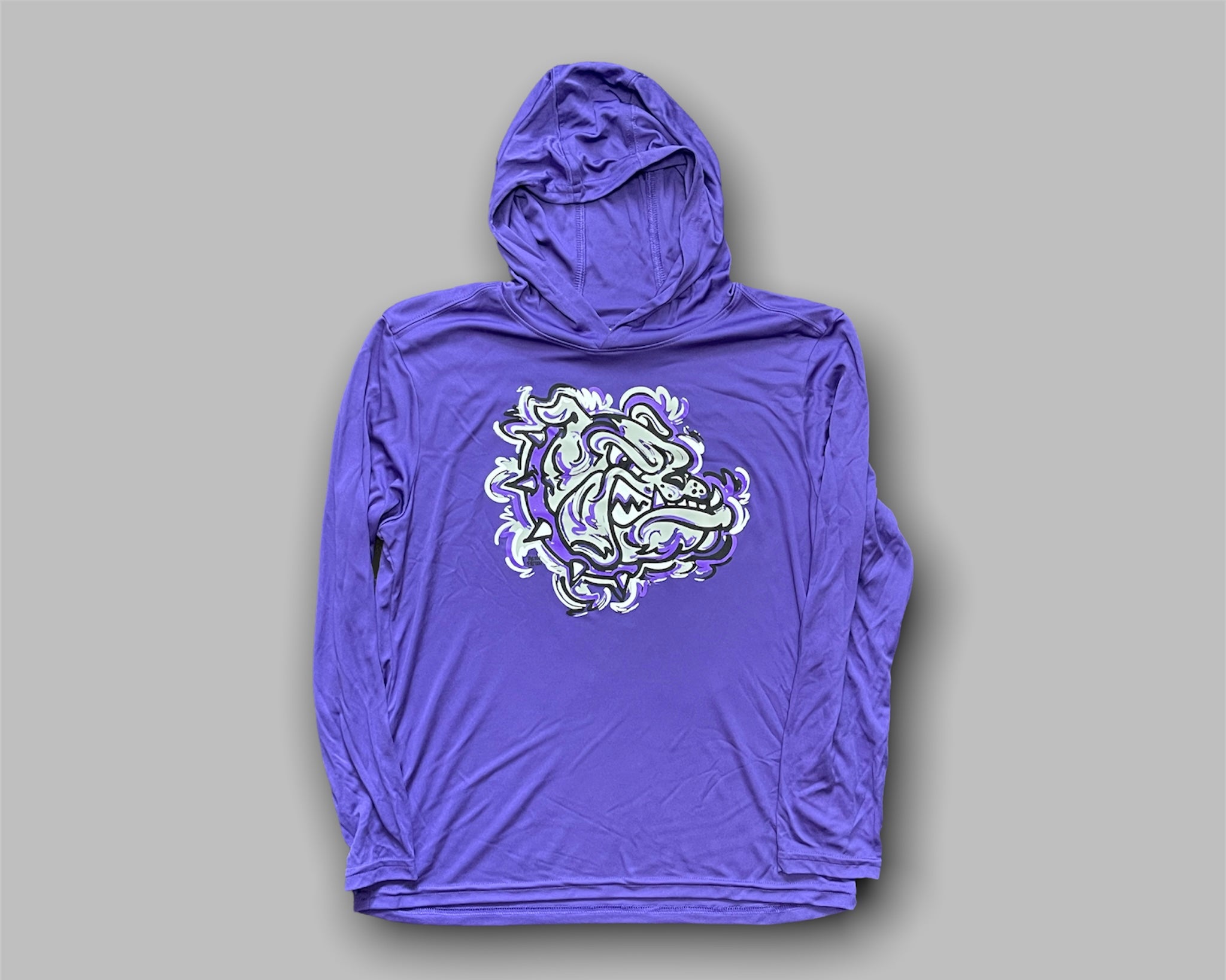 Brownsburg Indiana Bulldog Youth Long Sleeve Hooded Poly Tee by Justin Patten