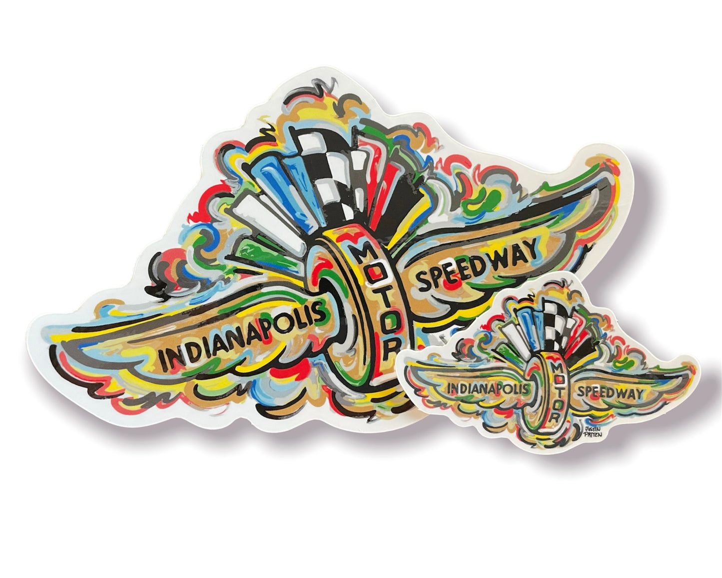 Indianapolis Motor Speedway Wing and Wheel Mini Vinyl Sticker by Justin Patten